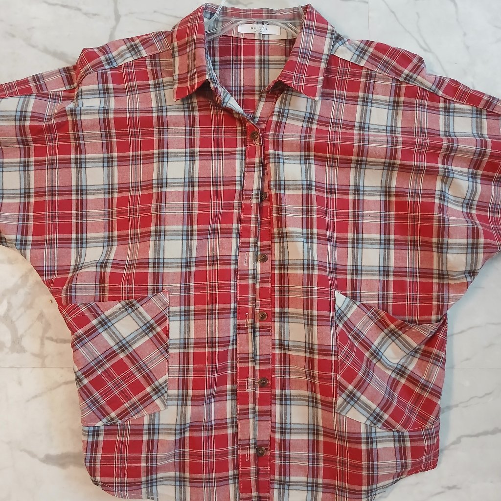 Monkey Brand Plaid Dolman Sleeve Shirt For Ladies